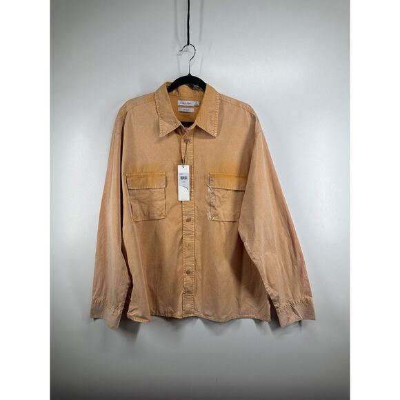 CALVIN KLEIN CK ORANGE LARGE RELAXED EASY FIT BUTTON FRONT SHIRT Washed Look Men - Picture 1 of 11